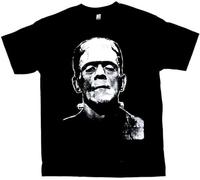 Frankenstein T-Shirt Horror Movie Scary Monster Tee Adult Men Top Fashion 3D Letters Print Men Cotton Printed T Shirts Black XXXL