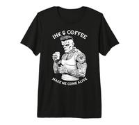 Frankenstein Tattoo Ink and Coffee Funny Tattooed Monster Premium T-Shirt