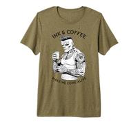 Frankenstein Tattoo Ink and Coffee Funny Tattooed Monster Premium T-Shirt