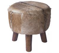 Frankfort Brown Goat Skin Small Round Pouffe