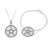 Franki Baker Art Deco Style Black & White Crystal Pendant & Bracelet Set, Sterling Silver