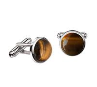 Franki Baker Brown Natural Tiger's Eye Gemstone & 925 Sterling Silver Cufflinks