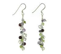 Franki Baker Cascading Natural Amethyst Garnet Peridot and Rock Crystal Gemstones Sterling Silver Drop Earrings
