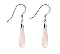 Franki Baker Long Elegant Pear Shaped Light Dusty Pink Rose Quartz Gemstone Drop Earrings 925 Sterling Silver Length: 4.5cm