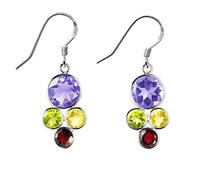 Franki Baker Natural Amethyst, Garnet, Citrine and Peridot Gemstones & 925 Sterling Silver Drop Earrings