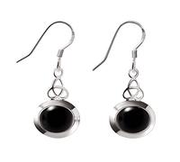 Franki Baker Natural Black Onyx Gemstone & Sterling Silver Celtic Design Drop Earrings. Length: 3.5cm