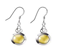 Franki Baker Natural Citrine Gemstone Celtic Design Sterling Silver Drop Earrings. Length: 3.5cm