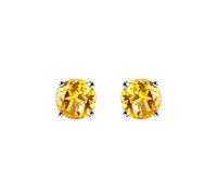 Franki Baker Natural Facetted Round Natural Citrine Gemstone & Sterling Silver Stud Earrings. Size: 6mm