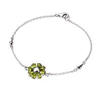Franki Baker Pretty Daisy Flower Bracelet of Green Peridot Crystals on Sterling Silver Chain. Length:18cm. Flower Size:1.5cm. Comes in Pretty Box.