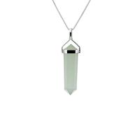 Franki Baker Small Natural Green New China Jade & Sterling Silver Double Point Pendant Necklace. Pendant Length: 13.4mm Chain Length: 50cm