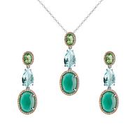 Franki Baker Sterling Silver Jade, Aquamarine, Peridot Nano Gem Earring & Pendant Necklace Set