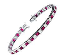 Franki Baker Tennis Bracelet, Ruby Red and Clear CZ Princess Cut, 19cm, Sterling Silver