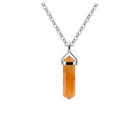 Franki Baker Woman 925 Sterling Silver Small Orange Carnelian Gemstone Double Point Pendant Necklace Chain Length 50cm