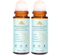 Frankincense and Castor Oil Roll On, Rose Quartz Roller, 100% Pure Organic Cold-Pressed for Face & Neck, Improves Skin Texture, Reduces Wrinkles And Fine Lines, Helps Skin Smooth & Nourished (2PC)