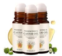 Frankincense and Castor Oil Roll On, Rose Quartz Roller Ball Bottle, Organic Castor Oil Roller Ball, Frankincense Oil for Face & Neck, Improves Skin Texture, Reduces Wrinkles & Fine Lines, 50ml (3PC)