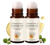 Frankincense and Castor Oil Roll On, Rose Quartz Roller Ball Bottle, Organic Castor Oil Roller Ball, Frankincense Oil for Face & Neck, Improves Skin Texture, Reduces Wrinkles & Fine Lines, 50ml (2PC)