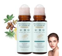 Frankincense and Castor Oil Roll On with Rose Quartz Roller, Organic Castor Oil, Frankincense Oil for Skin Care, Natural Ingredients, Reduce Fine Lines, Firms Smooths Skin, Brightens Eyes (2PCS)