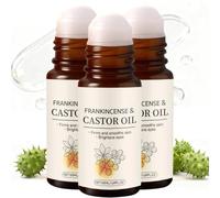 Frankincense and Castor Oil Roller, 50ml Castor Oil with Rose Quartz Roller, Organic Castor Oil Roll On, Cold & Fresh-Pressed for Dry Skin & Eyelashes & Eyebrows, Non-Greasy & Effective (3PC)