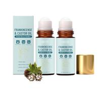 Frankincense and Castor Oil Rose Quartz Roller - Organic Cold-Pressed Castor Oil Roll-On, Firms Smooths Skin, Deep Moisturizing Skin Care, Refreshing Texture, Suitable for Face, Body, Hair (2Pc)