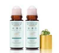 Frankincense and Castor Oil Rose Quartz Roller - Organic Cold-Pressed Castor Oil Roll-On with Rose Quartz,Firms Skin,Reduces Fine Lines & Deeply Hydrates, Suitable for Face, Neck, Abdomen (2Pcs)