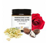 Frankincense & Rose Whipped Shea Butter in a 120ml Amber Glass Pot; by Amphora Aromatics.Constituents/Active Ingredients: Olive Oil, Whipped Shea Butter (Plain) 120ml, Frankincense Essential Oil 10ml, Rose Geranium Essential Oil 10ml, Rose Maroc Absolute 5mls, Beeswa