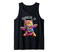 Franklin LA USA Fun Cute Colorful Dancing Cat Design Tank Top