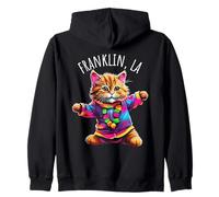 Franklin LA USA Fun Cute Colorful Dancing Cat Design Zip Hoodie