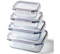 Franklin Lade Glass Food Storage Containers | 4 Piece Nesting Set 370ml 640ml 1040ml 1520ml | BPA-Free Airtight LeakProof | Meal Prep | Glass Containers with Lids | Oven, Freezer & Dishwasher Safe