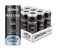 Franklin & Sons Light Tonic & Masons Gin | Premium Ready To Drink Cans | 250ml x 12 Pack | Spirit & Mixer | Gin & Tonic | Zero Additives | Natural Ingredients | Low in Sugar | Light & Refreshing