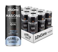 Franklin & Sons | Premium Ready To Drink Cans | 12 Pack | Spirit & Mixer | 5.5% ABV (12 x 250ml, Masons Gin & Light Tonic)