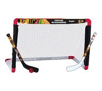 Franklin Sports Chicago Blackhawks Mini Hockey Set - Knee Hockey Goal, Ball, & 2 Hockey Stick Combo Set - Mini Goal Net - NHL Official Hockey Set