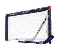 Franklin Sports Columbus Blue Jackets Mini Hockey Set - Knee Hockey Goal, Ball, & 2 Hockey Stick Combo Set - Mini Goal Net - NHL Official Hockey Set, 28" x 20" x 12"