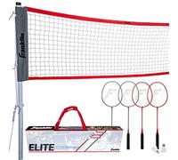 Franklin Sports Elite Badminton Net Set - Includes Badminton Rackets, Poles/Net, Stakes, Ropes, Boundary Kit - Beach or Backyard Volleyball Badminton- Easy Setup,Black