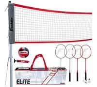Franklin Sports Elite Badminton Volleyball Combo Net Set - Includes Volleyball,Badminton Rackets,Birdies, Poles/Net, Stakes, Ropes, Boundary Kit - Beach or Backyard Badminton - Easy Setup