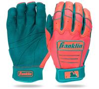 Franklin Sports MLB Baseball Batting Gloves - CFX Pro Batting Gloves for Adults and Teenagers, Baseball and Softball Equipment, Premium Leather, Teal/Coral, Medium