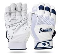 Franklin Sports MLB Baseball Batting Gloves - Shok-Sorb X Batting Gloves for Baseball + Softball - Adult + Youth Padded Non Stinging Batting Gloves - Pair - White + Navy Chrome - Adult Medium
