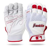 Franklin Sports MLB Baseball Batting Gloves - Shok-Sorb X Batting Gloves for Baseball + Softball, Padded, Adult and Teens Who Don't Itch, White + Red, Chrome, for