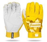 Franklin Sports MLB Batting Gloves - Digitek Camo Baseball + Softball Batting Gloves - Premium Leather Baseball Gear - Adult + Youth Pair - White + Yellow - Youth Large