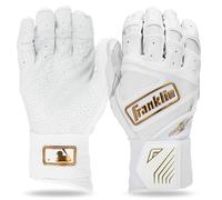 Franklin Sports MLB Batting Gloves - Infinite Powerstrap Baseball + Softball Bat - Durable Full Wrap Cage Exercise - Reinforced Wrist + Durable Leather - Adult XL - White + Gold