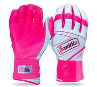Franklin Sports MLB Batting Gloves - Infinite Powerstrap Baseball + Softball Batting Gloves - Durable Full Wrap Cage Practice Gear - Long Cuff Wrist + Heavy Duty Leather - Pink/Blue - Youth Large
