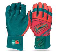 Franklin Sports MLB Batting Gloves - Infinite Powerstrap Baseball + Softball Batting Gloves - Durable Full Wrap Cage Practice Gear - Long Cuff Wrist + Heavy Duty Leather - Teal/Coral - Youth Large