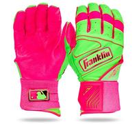 Franklin Sports MLB Batting Gloves - Infinite Powerstrap Batting Gloves - Durable Full Wrap Cage Practice Gear - Long Cuff Wrist + Heavy Duty Leather - Pink/Apple Green - Youth Large