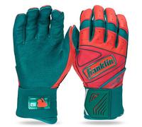 Franklin Sports MLB Infinite Powerstrap Baseball + Softball Batting Gloves - Full Cage Durable Practice Equipment - Long Wrist + Heavy Duty Leather - Teal/Coral - Adult S
