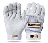Franklin Sports MLB Pro Classic for Baseball + Softball Men's Batting Glove Pairs Classic Batting Gloves, Unisex Adult, White/Gold, Adult Large