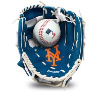 Franklin Sports MLB Youth Teeball Glove + Foam Ball Set - Kids New York Mets Baseball + Teeball Mitt and Ball - Perfect First Kids Glove - 9.5""