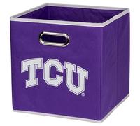 Franklin Sports NCAA TCU Horned-Frogs Storage Bin - Collapsible Cube Container + Storage Basket - Folding Fabric Shelf Organizer - NCAA Office, Bedroom + Living Room Décor - 10.5 x 10.5 Inches