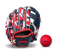 Franklin Sports RTP Kids Teeball Glove - Youth Synthetic Leather Baseball Glove - 9.5" Inch Right Hand Throw Mitt- Navy/Red with Ball
