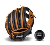 Franklin Sports unisex youth Right Handed Thrower Franklin Sports Kids Baseball Gloves RTP Child s Tball Glove Ball Set Boys Girls Teeball Mit, Black/Tan, 9.5 US