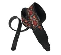 Franklin Strap - 2.5'' Retro Folk Deluxe Guitar Strap - Premium Leatherette Backing - Red/Bronze