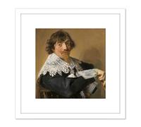 Frans Hals Portrait Of A Man Painting 8X8 Inch Square Wooden Framed Wall Art Print Picture with Mount Artery8 White One Size